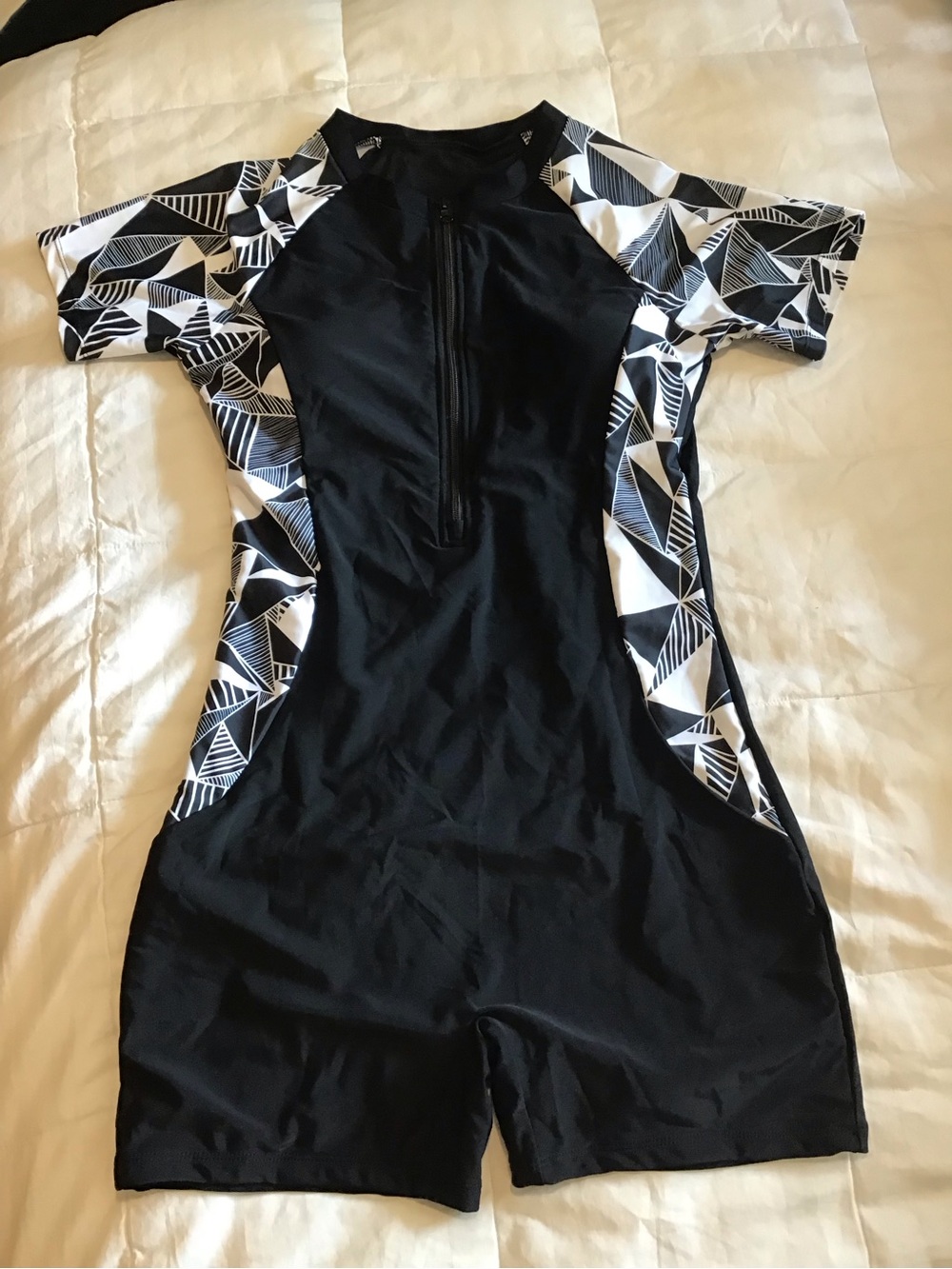 Black and White Short Sleeve Women’s Swim Suit
